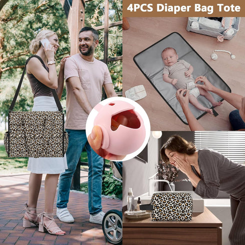 4Pcs Mommy IBFUN Diaper Bag Tote for Baby - Large Baby Bag with Waterproof Changing Pad Pacifier Case, Travel Hospital