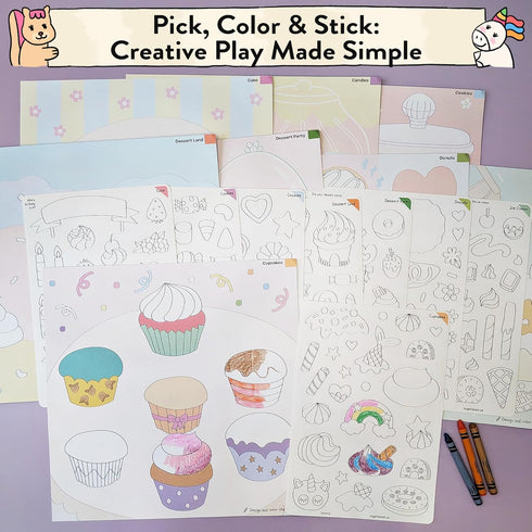 Set 4-10 8 Together Art Dessert Color Your Own Storytelling Sticker Kit Coloring Your Own Stickers DIY for Kids