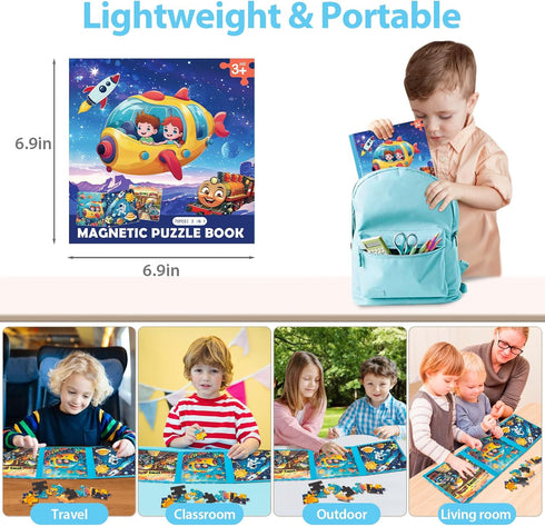 Jeacirio 3-5, 20-25-30 Space Ocean Train Magnetic Puzzles for Toddlers, Ages Pieces, Travel Jigsaw Puzzles, Preschool