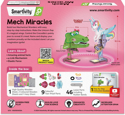 6,7,8,9,10,11,12 Smartivity Mech Miracles - Magical Unicorn & Cute Crocodile for Girls Ages Years I DIY Craft Kit |