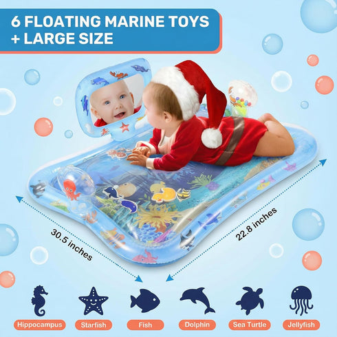 Tummy 012 Inflatable Time Water Mat with Mirror Portable Baby Play Mat for Month Infants, Strengthen Muscles & Promote