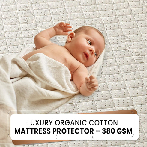 380 Crib Luxury Quilted Organic Mattress Protector Pad - Certified Organic Cotton, Waterproof Skin-Friendly Breathable