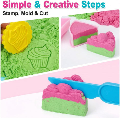 3 4 5 6 Carolart Sensory Bin,Ice Cream and Cakes Sensory Kit,Kids Play Sand Kit,Sandbox with Sensory Sand Girls