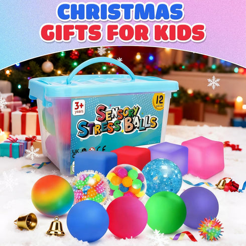 12 Pack 3-12 Stress Balls Fidget Sensory Toys: Squishy Stress Balls for Kids - Hand Therapy Sensory Ball