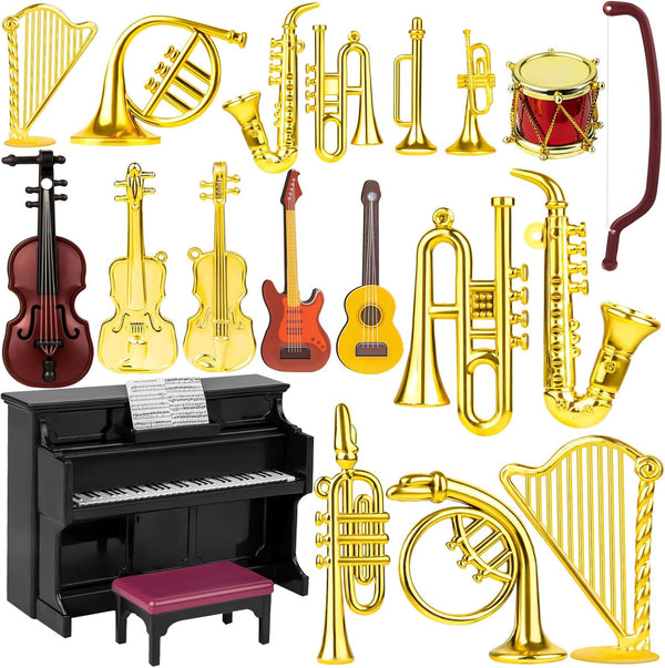 Dollhouse Musical Instruments, Miniature Violin Guitar Piano Drum Trumpet Figurine Ornament for Mini House