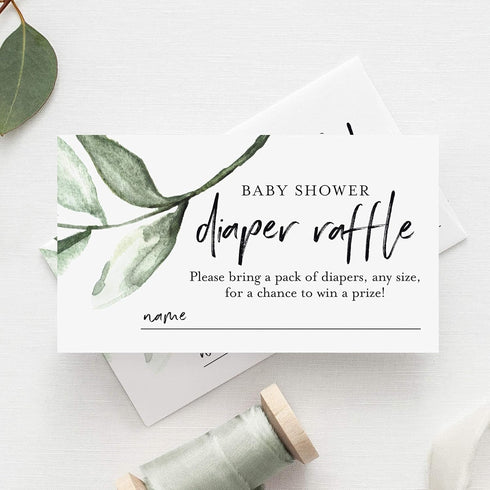 Bliss Collections Diaper Raffle Tickets for Baby Shower, Rustic Greenery, 50 Cards