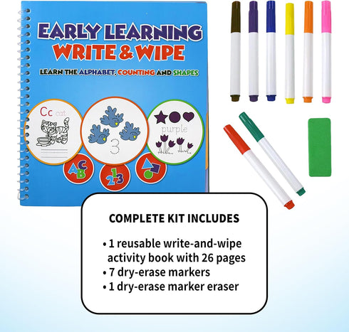 SpiceBox Preschool Learning Educational Toys, Dry Erase Activity Book for Kids, Fun Activities for Children