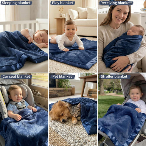 2 Inch Cozy 30x40 Inch Pro Goleem Baby Boy Blanket, Fleece Baby Blankets for Boys with Satin Trim, Super Soft Plush