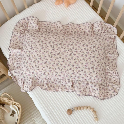 BuLuTu Purple Floral Muslin Cotton Toddler Pillowcases with Ruffles, 1 pc, 14"x20",