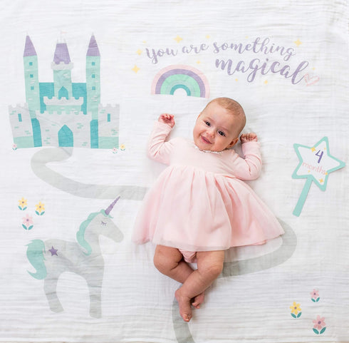 Set 40in 40in Lulujo Babys First Year Milestone Blanket and Card | x (Something Magical)