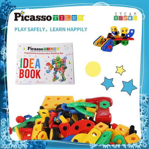 Picasso Toys 116pc Hedgehog Construction Building Blocks Set, Interlock Tiles with Idea Book, STEM Learning Kit for