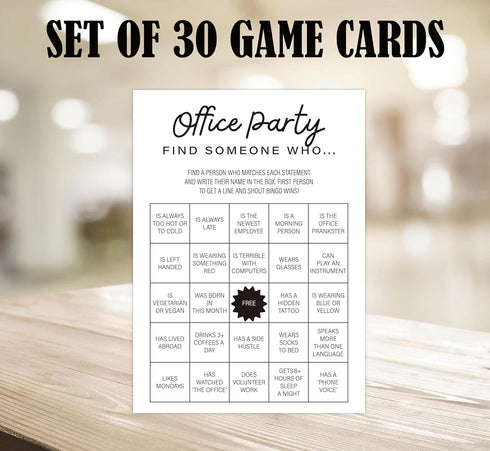 Office Party Game - Find Someone Who (30-Cards), Team Building Icebreaker Game, Fun Work Activities