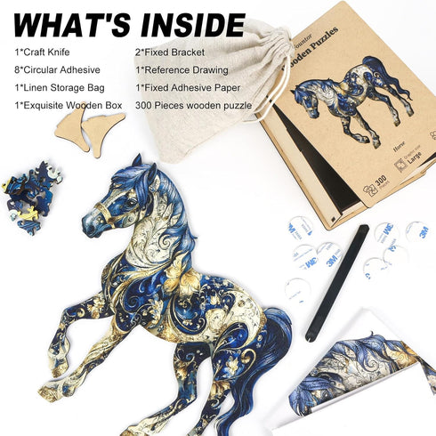 300pcs 15'' 15.6'' Horse Wooden Puzzles for Adults, Horse Wooden Jigsaw Puzzles for Adults, Unique Shaped Jigsaw