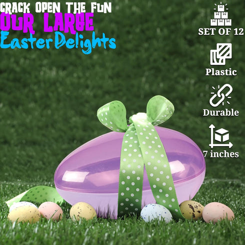12 Pack 7 Inch Fun Express Large Easter Eggs - Jumbo Fillable Plastic Easter Eggs for Easter Egg Hunt | Extra Large