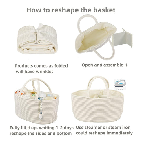 Large Baby Diaper Caddy Organizer for Girl Boy Rope Nursery Storage Bin Basket Portable Holder Tote Bag for Changing