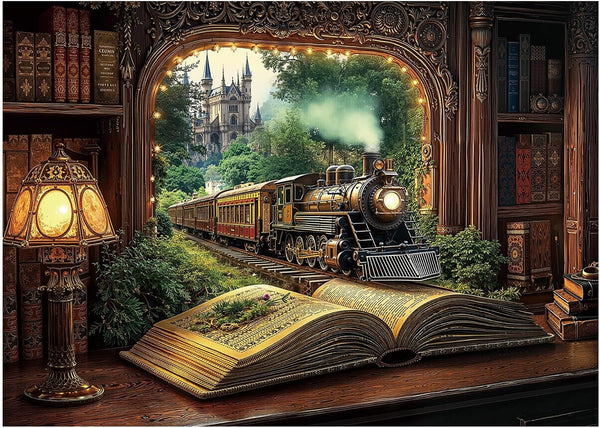 BBOLDIN Train Forest Book Puzzle 1000 Pieces for Adults, Magic Vintage Plant Jigsaw