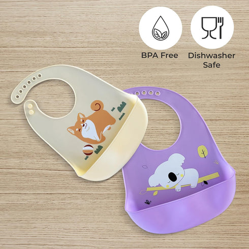 Happy Snails Silicone Baby Feeding Bibs Waterproof, BPA-Free, Soft & Adjustable with Crumb Catcher Easy to Clean