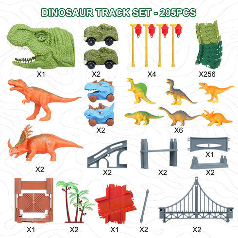 3 4 5 6 7 Set Dinosaur Track Toys for Kids - Best Birthday Gifts for Year Old Boys, Flexible Race Car Track with Light