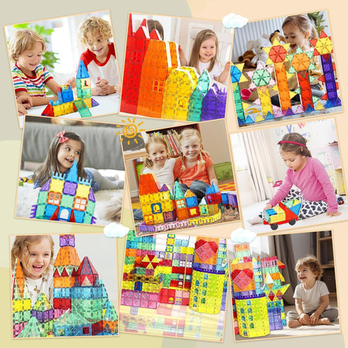 130PCS Set 2 3 4 5 6 7 8+ Paaxido Magnetic Tiles - Magnetic Blocks for Kids, Magnet Tiles Building Blocks with Cars