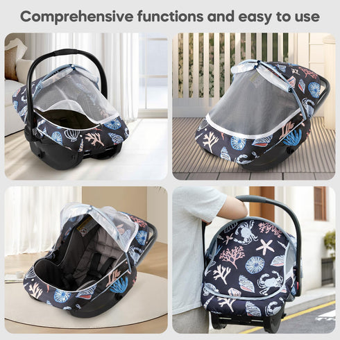 2-in-1 Summer Baby Car Seat Cover, Breathable Carseat Shade Protection & Mosquito Net, Dustproof Privacy Lightweight