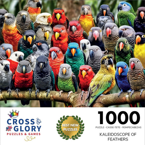 Kaleidoscope of Feathers: Premium 1000 Piece Jigsaw Puzzle for Adults by Cross & Glory - Unique Bird Artwork - Best Challenging Puzzles for Cognitive Workout - Eco-Friendly