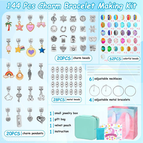 Charm Bracelet Making Kit for Girls - Kids Jewelry Gift Box for Personalized Arts Crafts