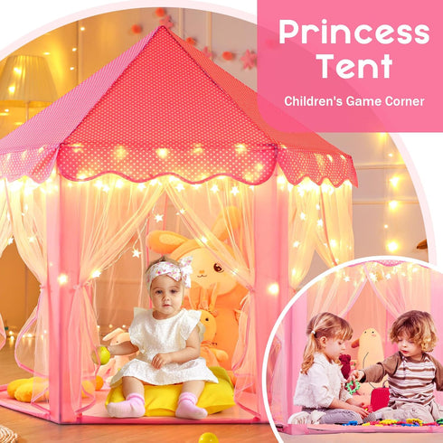 55'' 53'' Monobeach Princess Tent Girls Large Playhouse Kids Castle Play Tent with Star Lights Toy for Children Indoor