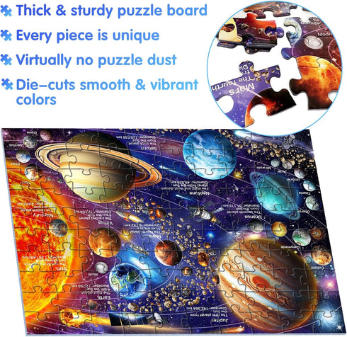 100 Piece Puzzles for Kids Ages 4-10, Solar System Educational Space Planet Puzzle Toys