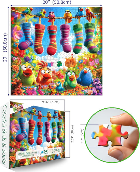 500 20x20 Inch MINIWAN Piece Jigsaw Puzzles for Adults - Funny Parrot & Rainbow Socks Garden Design, Large Piece Unique