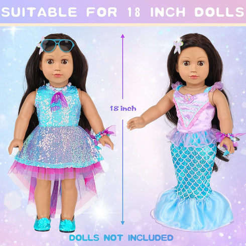 18 Inch Set,Included 2 American Doll Makeup Accessories and Mermaid Clothes Pieces Clothes,Mermaid Messenger