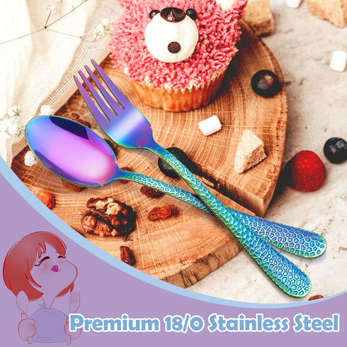 E-far 10-Piece Toddler Forks and Spoons Set, Stainless Steel Kids Safe Silverware for Self Feeding, Rainbow