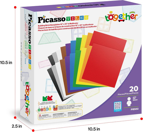 20 Pack 10"x10" Set 3+ PBS02 PicassoTiles Brick Baseplate Classic Building Block Foundation Kit Platform Multi Color