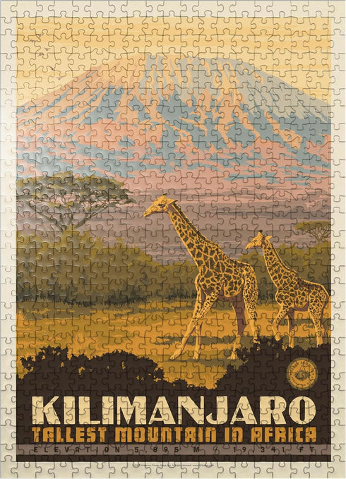 MyPuzzle Kilimanjaro: Vintage Poster - Premium 500 Piece Jigsaw Puzzle for Adults, Tallest Mountain in Africa