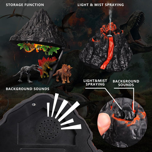 Large Volcano Set with 9 Realistic Dinosaur Action Figures, Simulated Eruptions with Sounds, Gift for Kids 2-10 Years