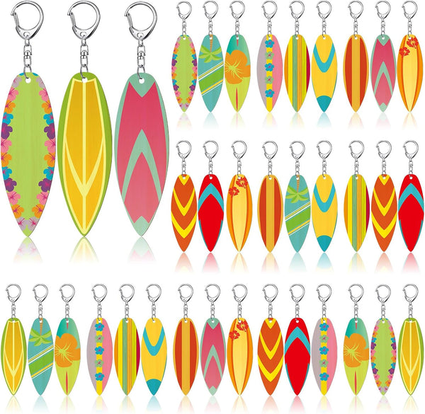 Bucherry 36 Pcs Beach Favors Keychain Gifts Set, Wooden Surfboard, Slippers, Sea Turtle, Coconut Tree Keychains (Flower)