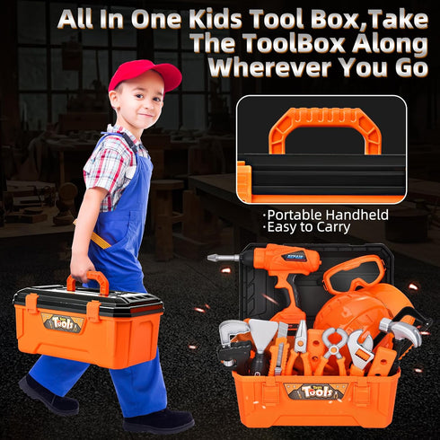 Set 48PCS 3+ Realistic Kids Drill Tool with Tools & Sound Effects, Portable Construction Toy for Toddlers Ages