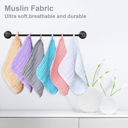 12 Pack -10"x10", SWEET DOLPHIN Baby Muslin Washcloths - Soft Face Cloths for Newborn, Absorbent Bath Wash Cloths