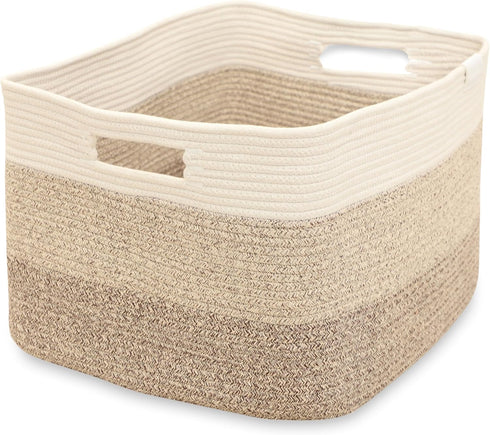 Large Woven Cotton Rope Storage Basket with Handles, 22" x 17" x 12", Gradient Beige for Living Room, Nursery, Bedroom,