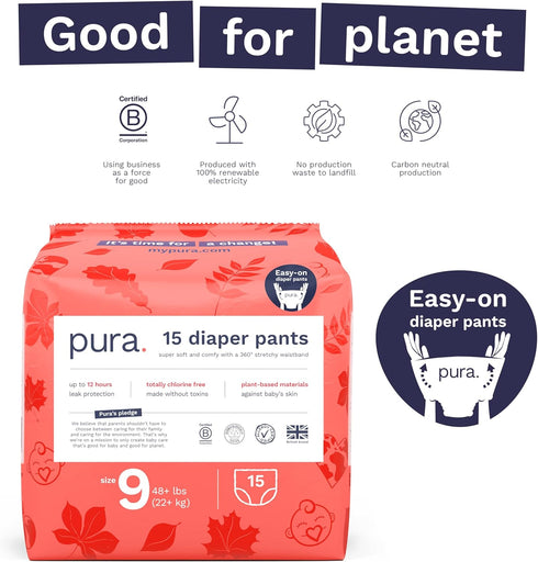 9 (48+ lbs) 12 3 Packs 15 (45 Pura Hypoallergenic Diaper Pants Size Overnight, up to Hours Leak Protection, Suitable