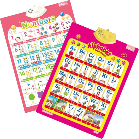 6Pcs Electronic Interactive Alphabet Wall Chart - ABC Learning Toys for Kids, Talking 123s, Animals & Vegetables