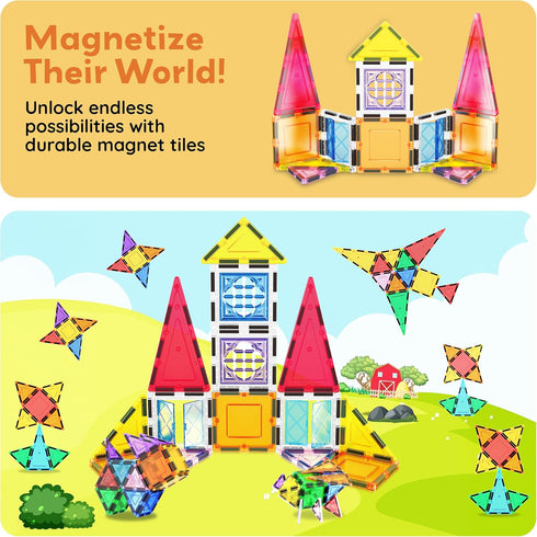 Set 110+ Playset 3+ PT03 PicassoTiles Magnetic Tiles Magnet Toys Building Blocks Construction with Pages IdeaBook STEM