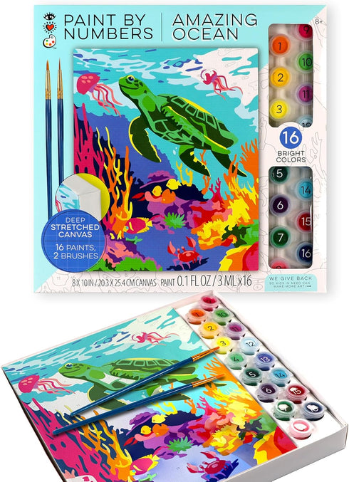 Bright Stripes Paint by Numbers Kit for Kids - Easy Canvas with Frame, Amazing Ocean Paint Kit