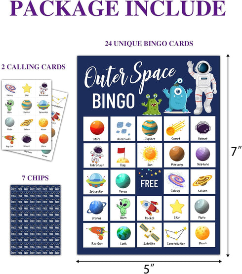 Space Bingo Game, Outer Space Party Bingo Cards for Adults, Space Birthday Favors, 24 Players Bingo Game