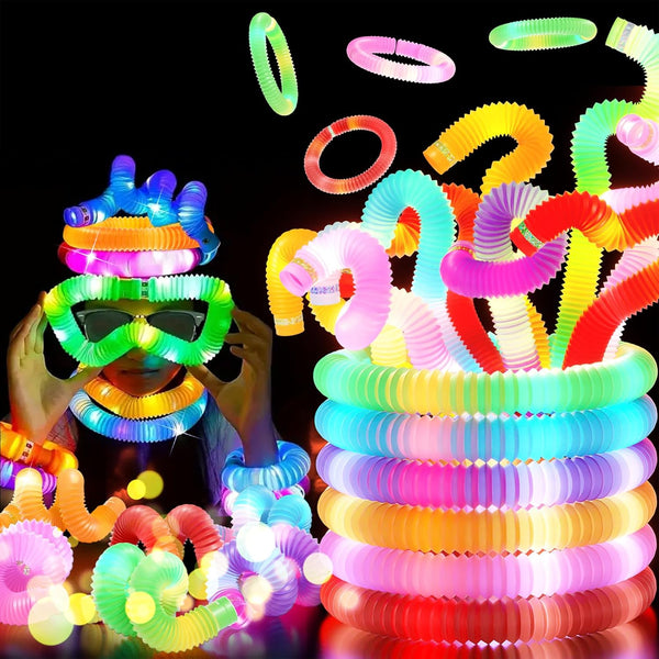 HAMIMOS 48 PCS Light Up Pop Tubes Glow Sticks, Christmas Halloween Light Toys