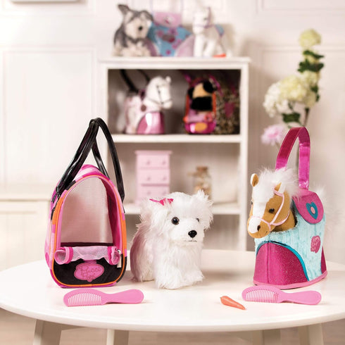 by Battat Beige Horse with Blue Stripes, 10 inches, Pink Pony Bag (ST8274Z)