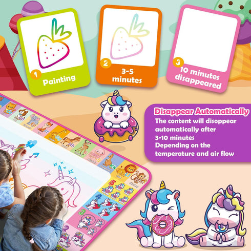 Aqua Water Doodle Mat – Kids Drawing Mat for Age 3-8 – Neon Color Doodle Board Writing Drawing Toys