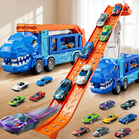 GYYCKTD 3 4 5 6 7 8 Playset 12 2-Tier 3-5 4-8 Race Track Truck Toys for Years Old Boys, Carrier Vehicle with Die-Cast