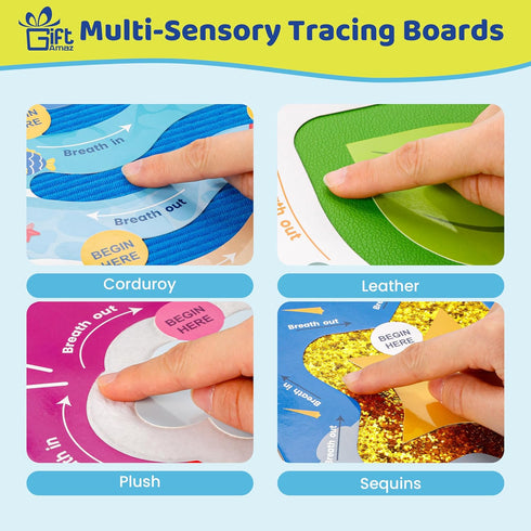 Multi-Sensory Mindful Maze Boards, Textured Sensory Calming Toys for Kid, Finger Path Breathing Board, Calming Corner Items Social Emotional Learning, Mindful Sensory Cardboard Box for Kid 3+
