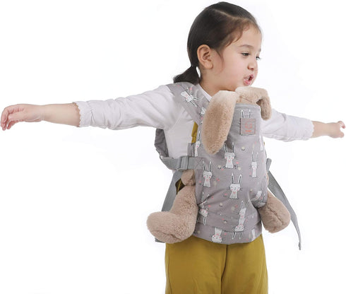 GAGAKU Soft Baby Doll Carrier for Girls - Gray Rabbit Design