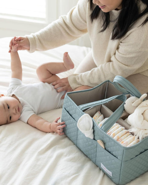 Lily Miles Baby Diaper Caddy Organizer, Quilted Nursery Storage Basket for Newborn Essentials and Diaper Changing